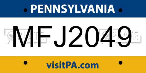 MFJ2049 Pennsylvania License Plate