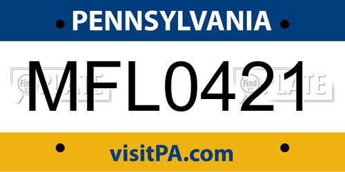 MFL0421 Pennsylvania License Plate