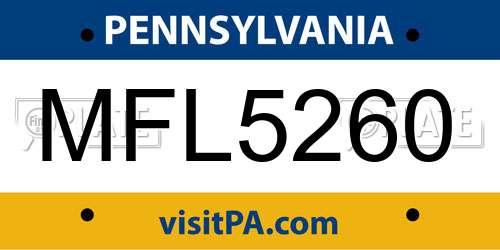 MFL5260 Pennsylvania License Plate