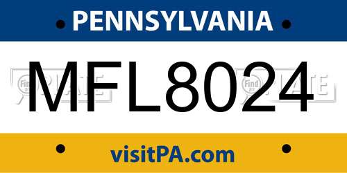MFL8024 Pennsylvania License Plate