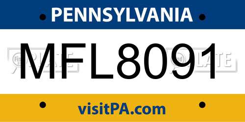 MFL8091 Pennsylvania License Plate