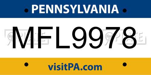 MFL9978 Pennsylvania License Plate