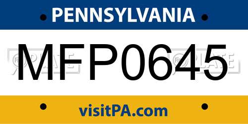 MFP0645 Pennsylvania License Plate