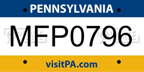 MFP0796 Pennsylvania License Plate