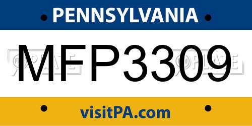 MFP3309 Pennsylvania License Plate