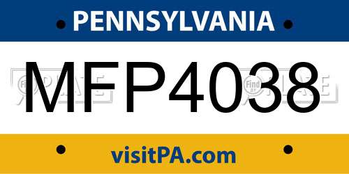 MFP4038 Pennsylvania License Plate
