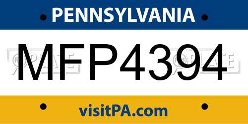 MFP4394 Pennsylvania License Plate