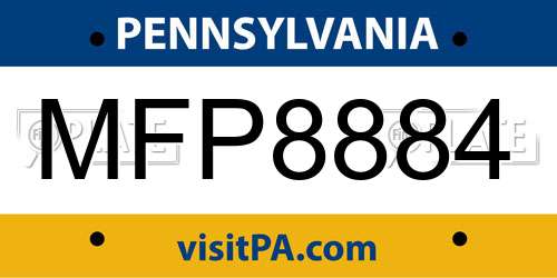 MFP8884 Pennsylvania License Plate