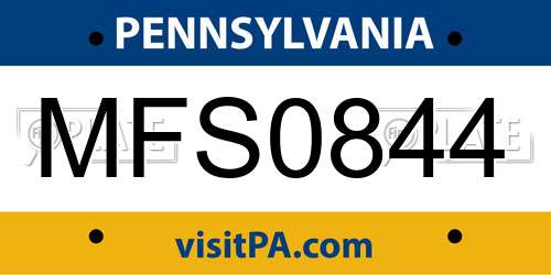 MFS0844 Pennsylvania License Plate