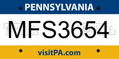 MFS3654 Pennsylvania License Plate