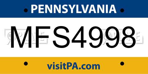 MFS4998 Pennsylvania License Plate