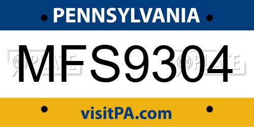 MFS9304 Pennsylvania License Plate