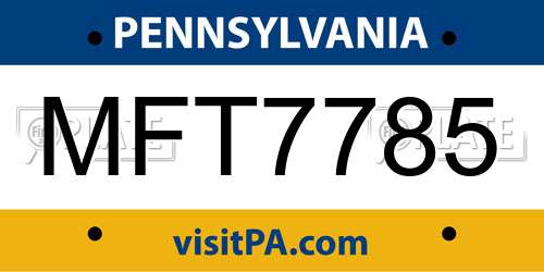 MFT7785 Pennsylvania License Plate
