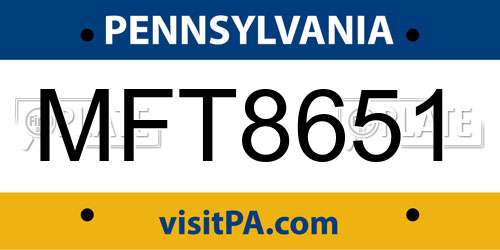 MFT8651 Pennsylvania License Plate