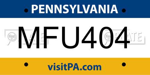 MFU404 Pennsylvania License Plate