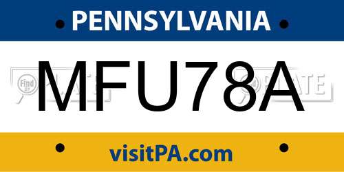 MFU78A Pennsylvania License Plate