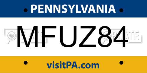 MFUZ84 Pennsylvania License Plate