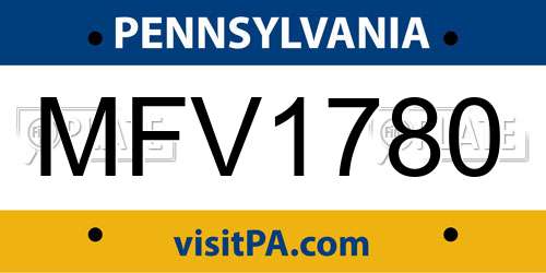 MFV1780 Pennsylvania License Plate
