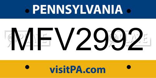 MFV2992 Pennsylvania License Plate