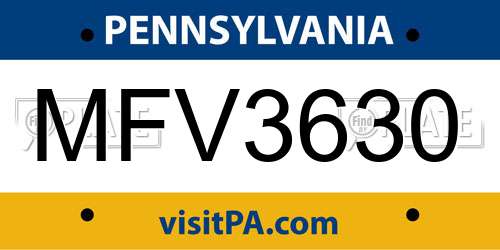 MFV3630 Pennsylvania License Plate