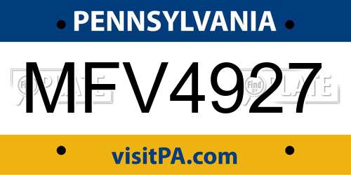 MFV4927 Pennsylvania License Plate