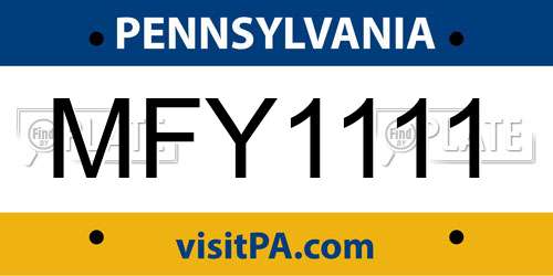 MFY1111 Pennsylvania License Plate