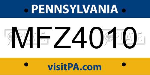 MFZ4010 Pennsylvania License Plate