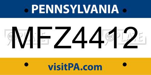 MFZ4412 Pennsylvania License Plate