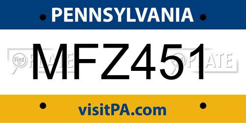 MFZ451 Pennsylvania License Plate