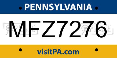 MFZ7276 Pennsylvania License Plate