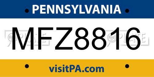 MFZ8816 Pennsylvania License Plate