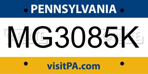 MG3085K Pennsylvania License Plate