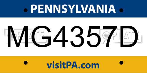 MG4357D Pennsylvania License Plate