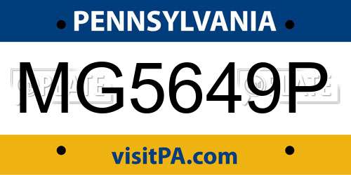 MG5649P Pennsylvania License Plate