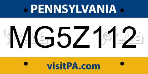 MG5Z112 Pennsylvania License Plate