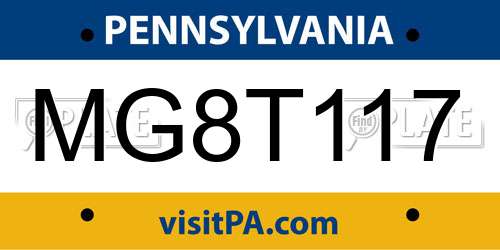 MG8T117 Pennsylvania License Plate