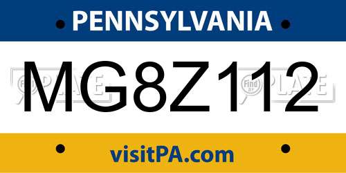 MG8Z112 Pennsylvania License Plate