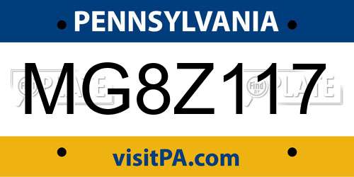 MG8Z117 Pennsylvania License Plate