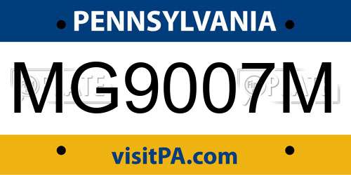 MG9007M Pennsylvania License Plate