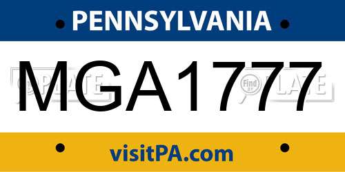 MGA1777 Pennsylvania License Plate