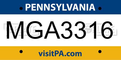 MGA3316 Pennsylvania License Plate
