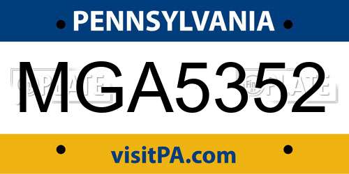 MGA5352 Pennsylvania License Plate
