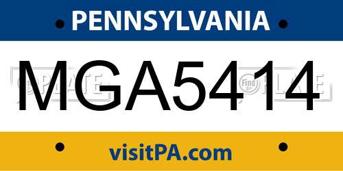 MGA5414 Pennsylvania License Plate