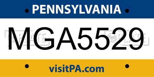 MGA5529 Pennsylvania License Plate