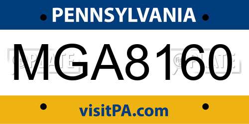 MGA8160 Pennsylvania License Plate