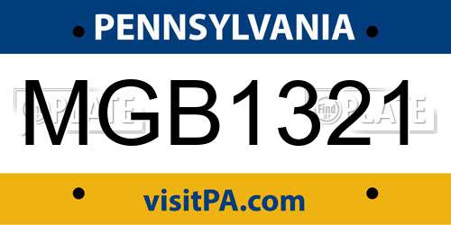 MGB1321 Pennsylvania License Plate