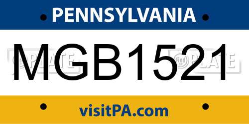MGB1521 Pennsylvania License Plate