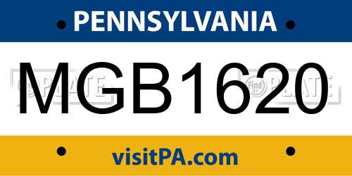MGB1620 Pennsylvania License Plate