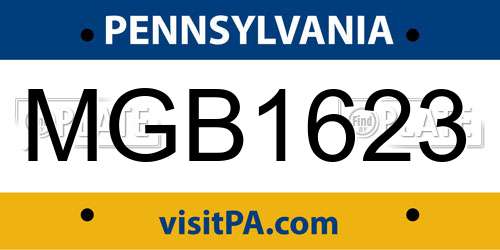 MGB1623 Pennsylvania License Plate