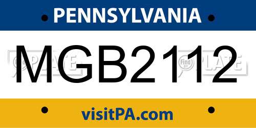 MGB2112 Pennsylvania License Plate